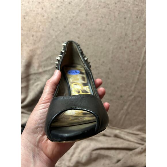 Sam Edelman Lorissa Black Leather Spiked Studded Open Toe Heels Women’s 7.5 - Picture 8 of 14